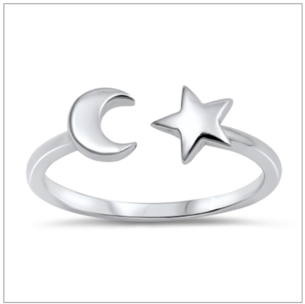 925 Sterling Silver Moon & Star Ring Size 6 - Picture 6 of 6